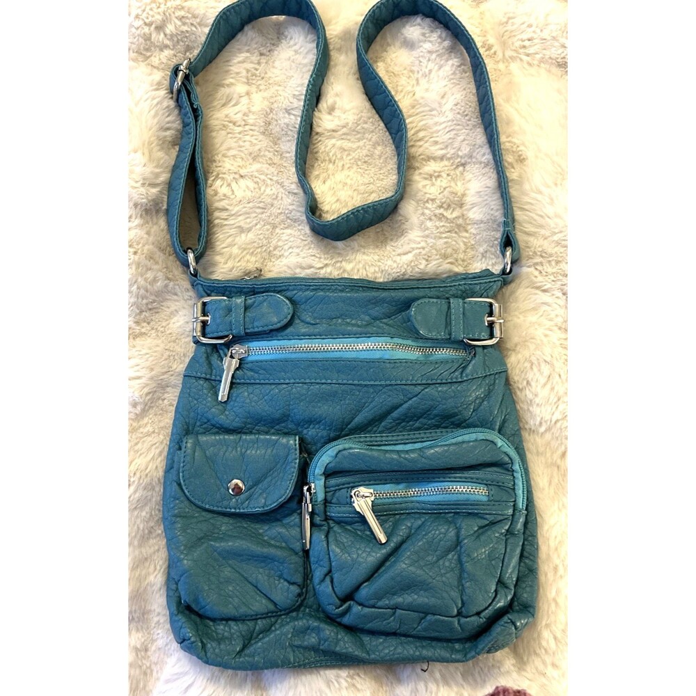Fossil-inspired Leather Crossbody Bag Purse Dark Turquoise Silver Hardware Boho